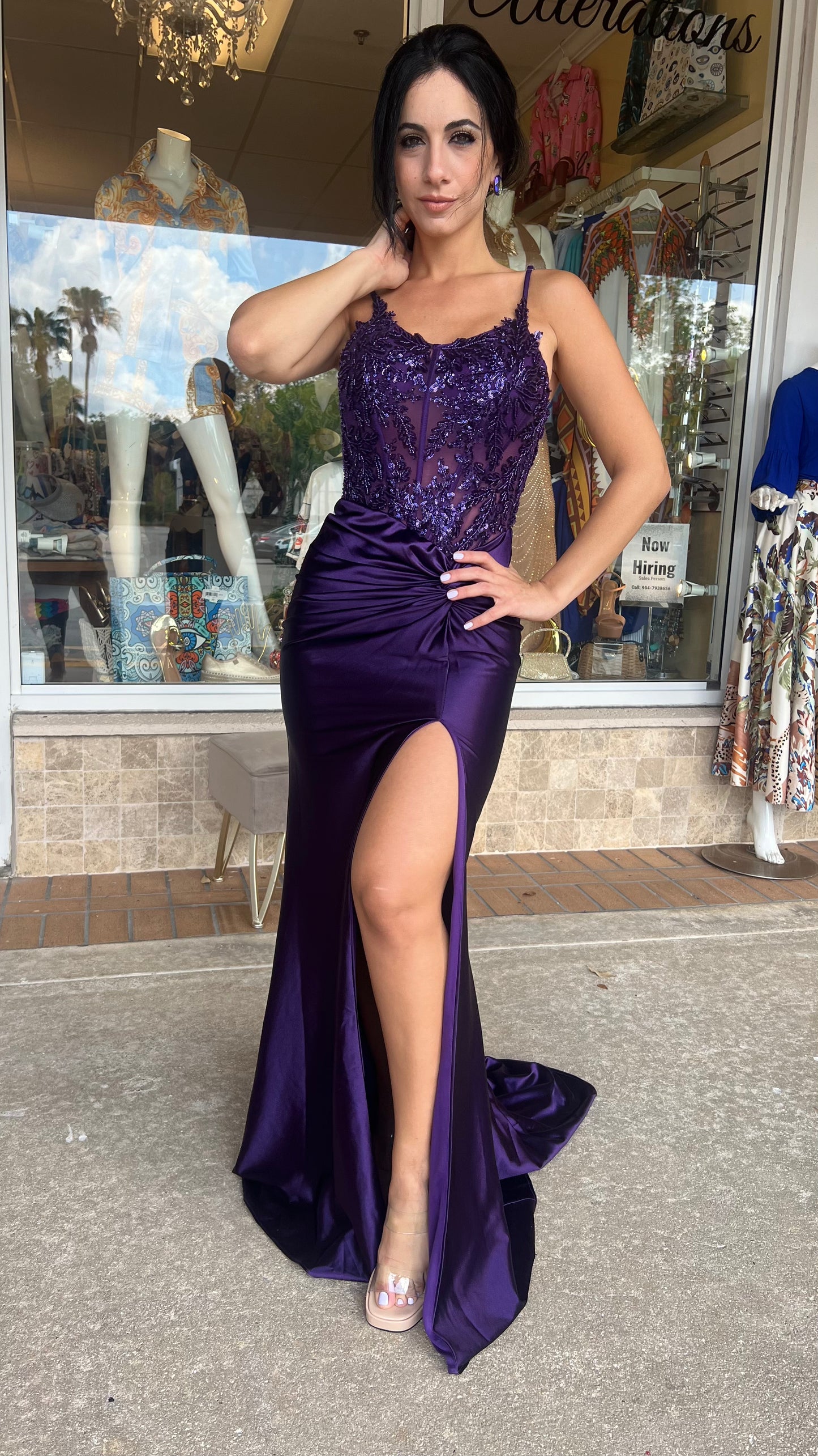 Gala ,Green , purple dress