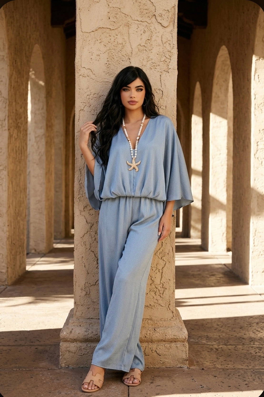STEEL BLUE SATIN SET