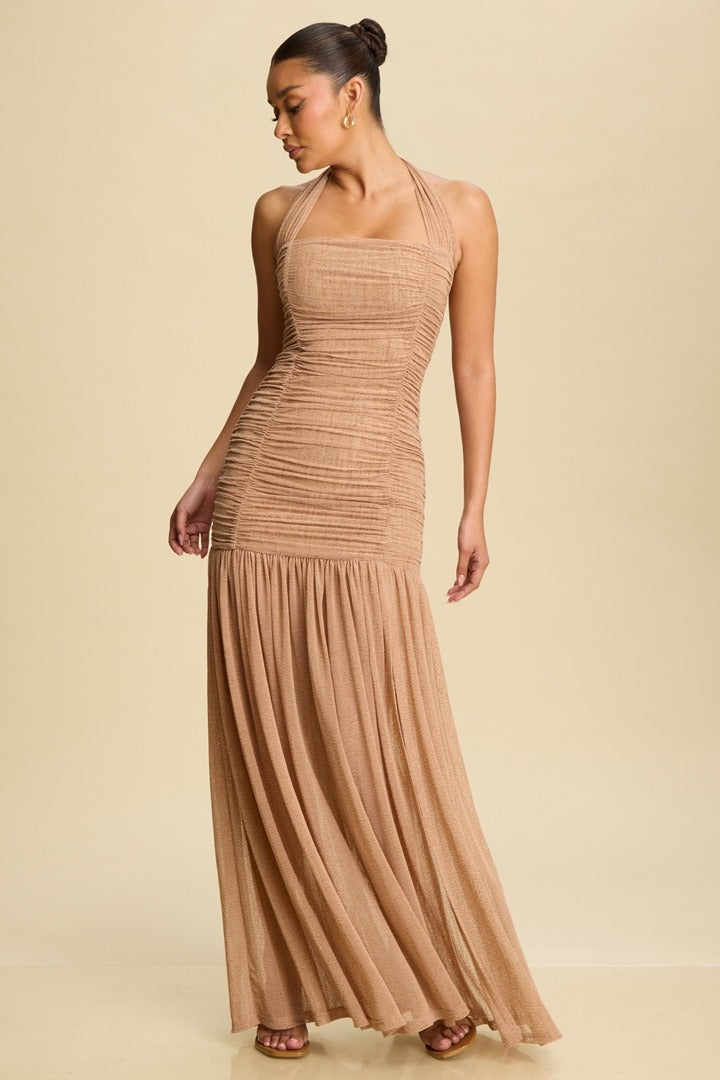 LONG NUDE  GOLD DRESS