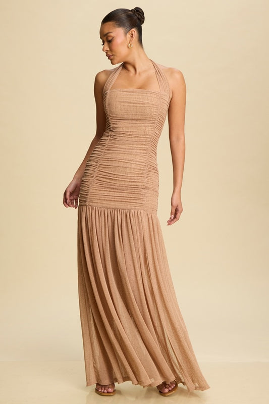 LONG NUDE  GOLD DRESS