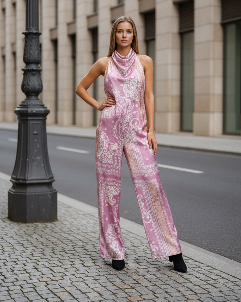 Pink set satin open back