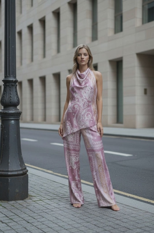 Pink set satin open back