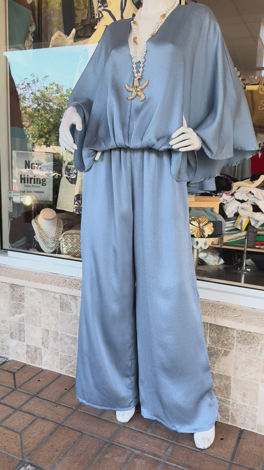 STEEL BLUE SATIN SET